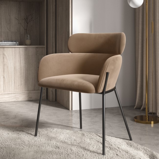 Beige Velvet Curved Accent Chair - Isla