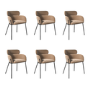 Set of 6 Beige Velvet Curved Dining Chairs - Isla