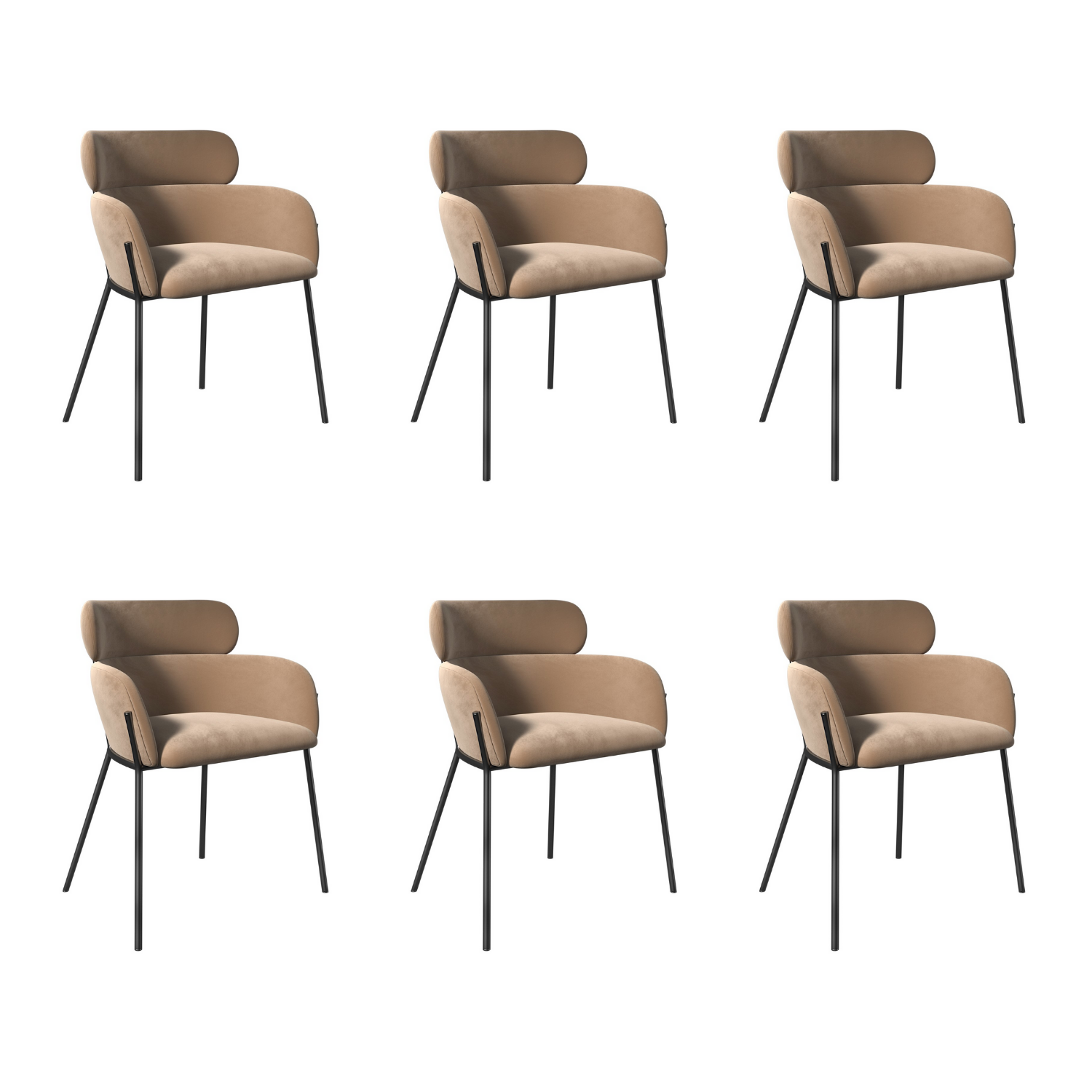 Isla Beige Set Of 6 Velvet Curved Dining Chairs