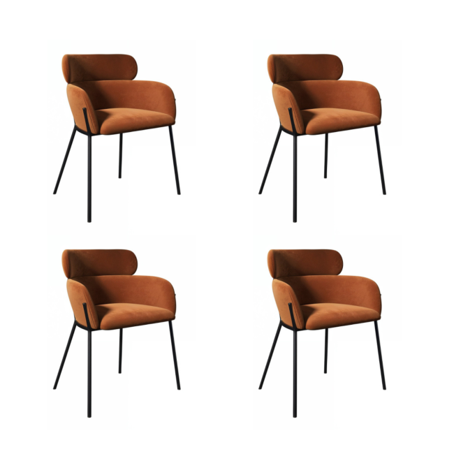 Set of 4 Rust Velvet Curved Dining Chairs- Isla