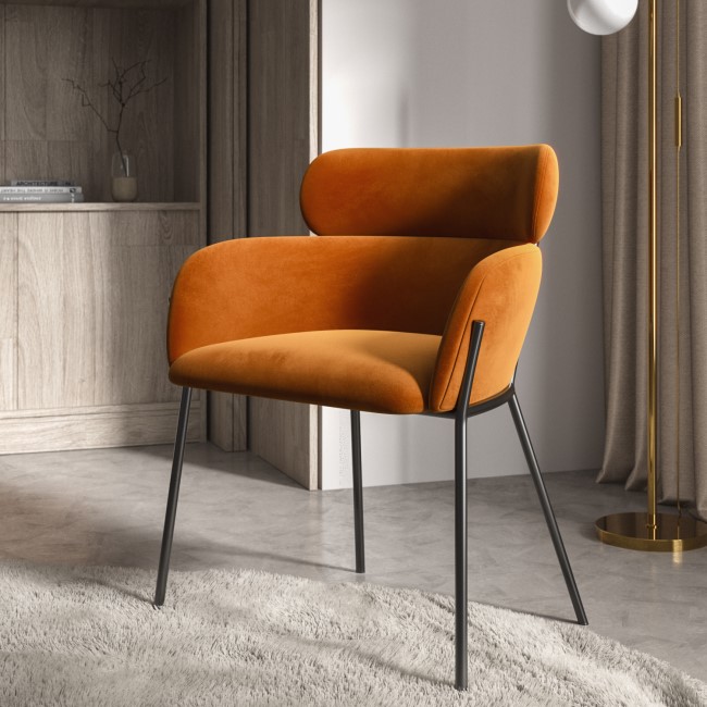 ONLY OPENED - Orange Velvet Curved Armchair - Isla