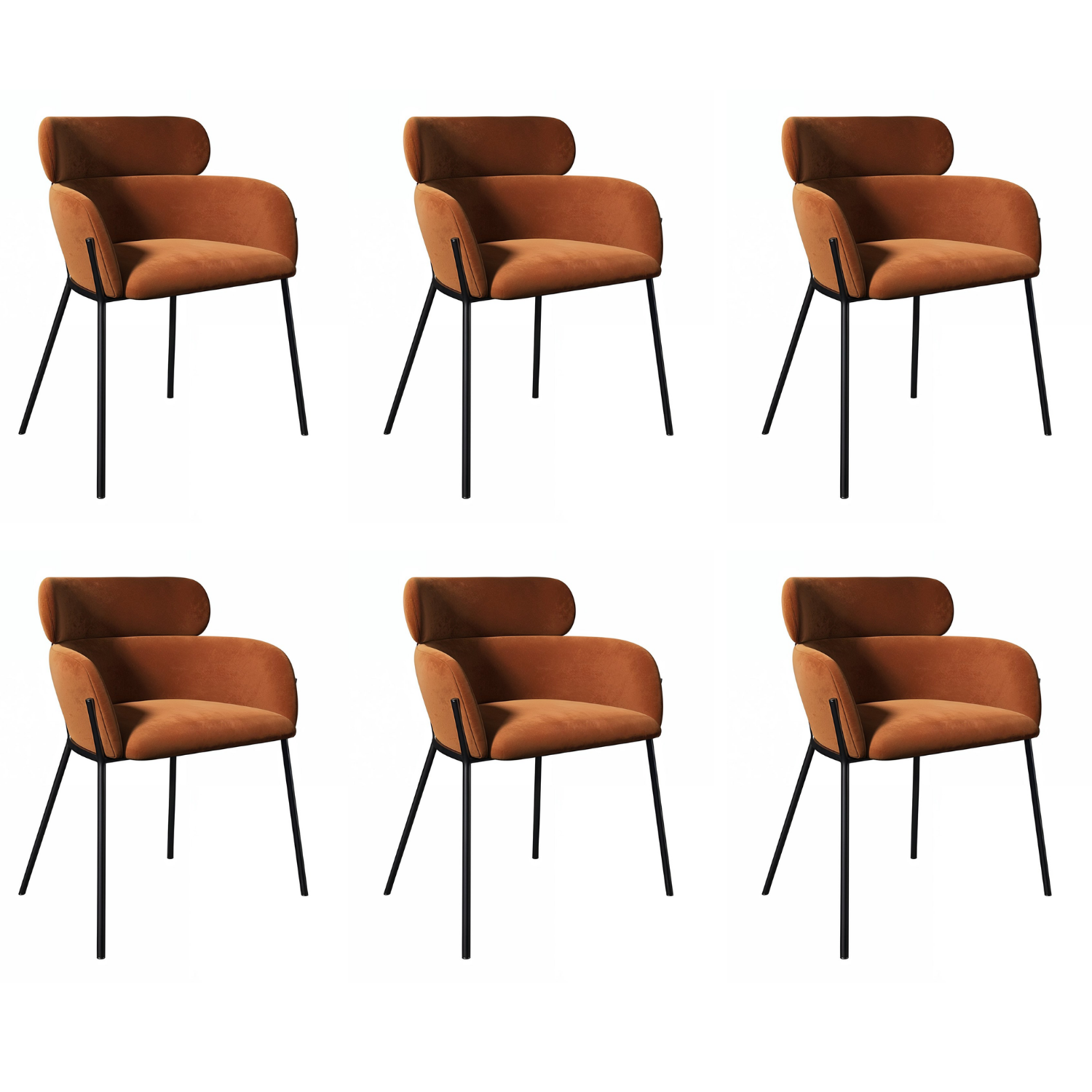 Set 6 Burnt Velvet Curved Dining Chairs