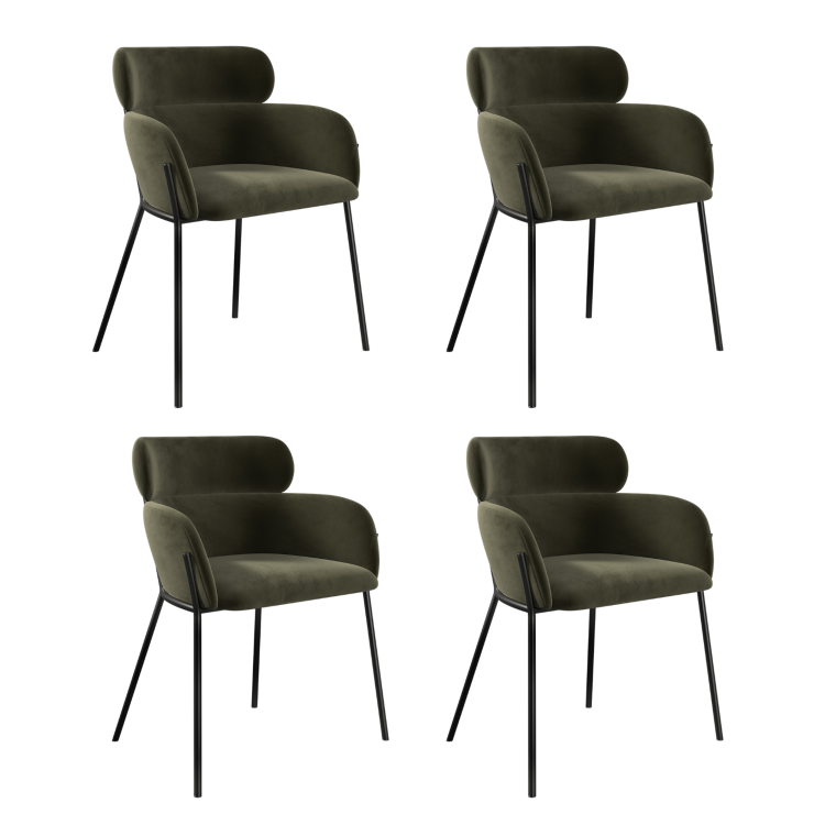 Set of 4 Khaki Green Velvet Dining Chairs - Isla