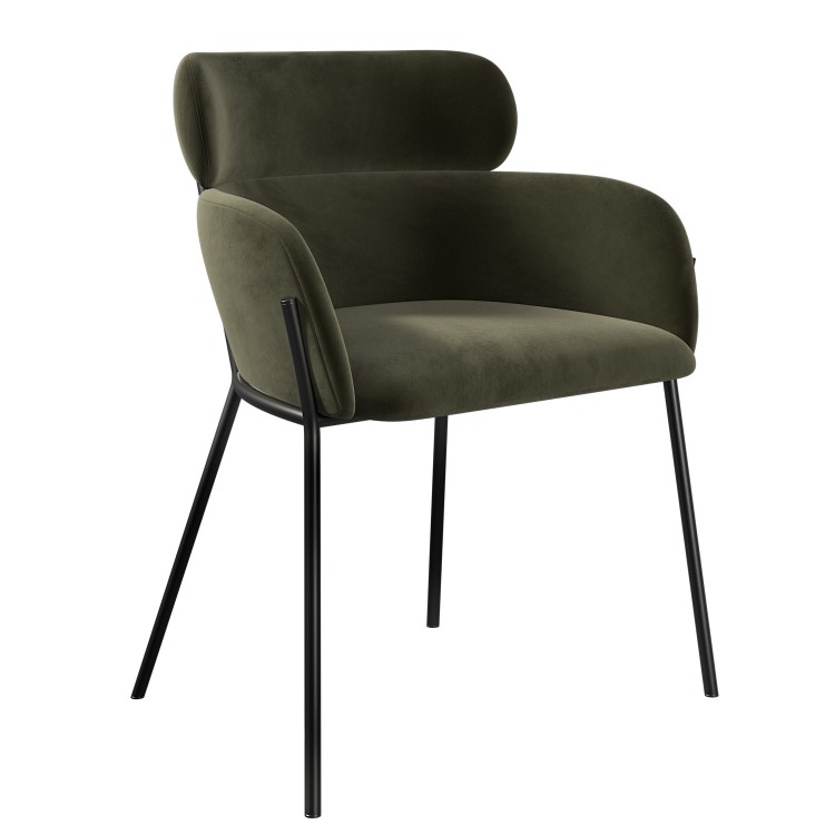 Set of 2 Green Velvet Curved Dining chairs - Isla