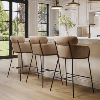 Beige Velvet Curved Kitchen Stools - Set of 3 - Isla