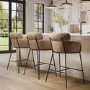 Beige Velvet Curved Kitchen Stools - Set of 3 - Isla