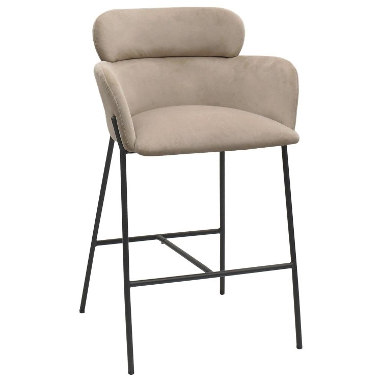 Set of 2 Beige Velvet Curved Kitchen Stools - Isla