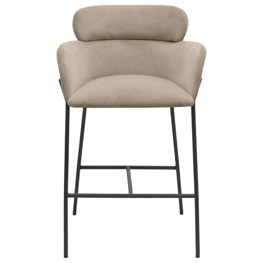 Beige Velvet Curved Kitchen Stool with Back - Isla