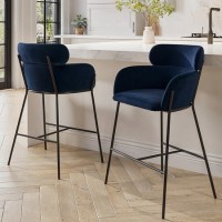 Navy Velvet Curved Kitchen Stools - Set of 2 - Isla