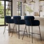 Navy Velvet Curved Kitchen Stools - Set of 3 - Isla