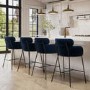 Navy Velvet Curved Kitchen Stools - Set of 4 - Isla