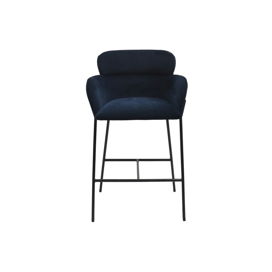 Set of 2 Navy Velvet Curved Kitchen Stools - Isla