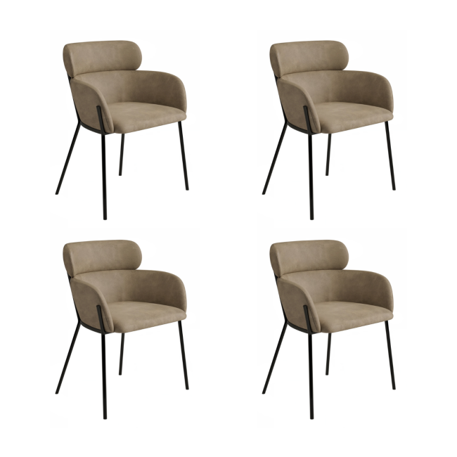 Set of 4 Beige Faux Leather Curved Dining Chairs - Isla