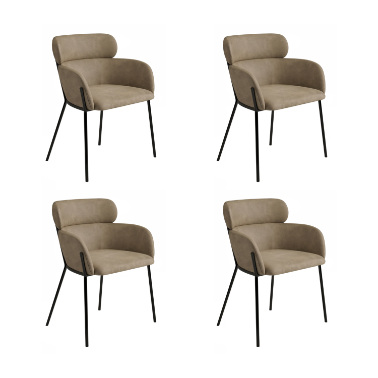 Set of 4 Beige Faux Leather Curved Dining Chairs - Isla