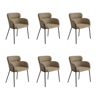 Set of 6 Beige Faux Leather Curved Dining Chairs - Isla