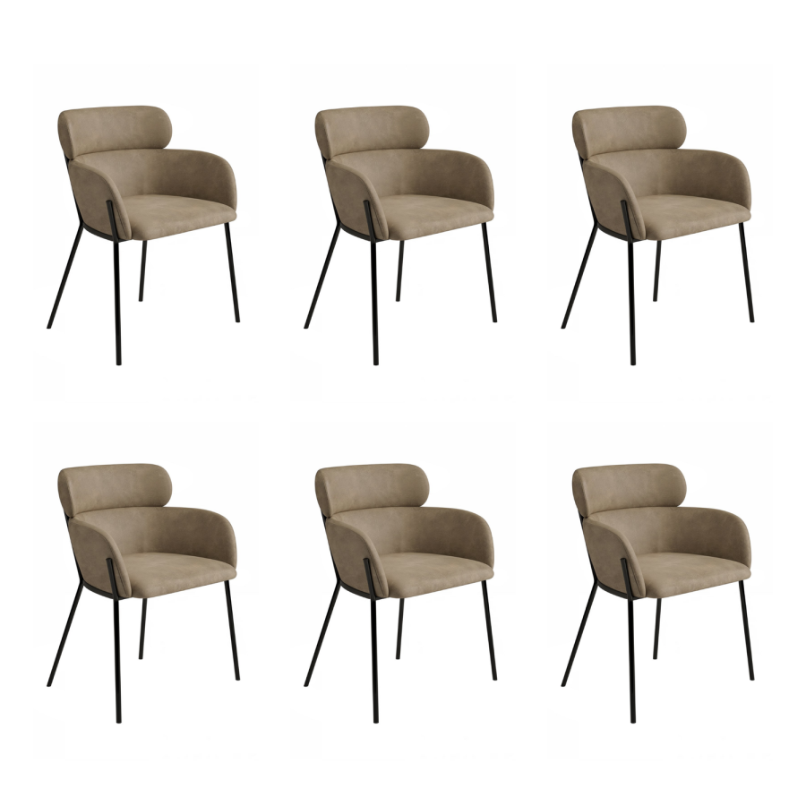 Set of 6 Beige Faux Leather Curved Dining Chairs - Isla