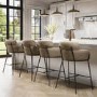 Set of 4 Beige Faux Leather Curved Kitchen Stools with Back - Isla