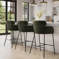Set of 3 Green Velvet Curved Kitchen Stools with Back - Isla