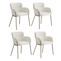 BUN/ISL010/98042 Set of 4 Cream Upholstered Curved Dining Chairs with Brass Legs - Isla