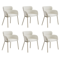 BUN/ISL010/98043 Set of 6 Cream Upholstered Curved Dining Chairs with Brass Legs - Isla
