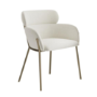 Set of 6 Cream Upholstered Curved Dining Chairs with Brass Legs - Isla