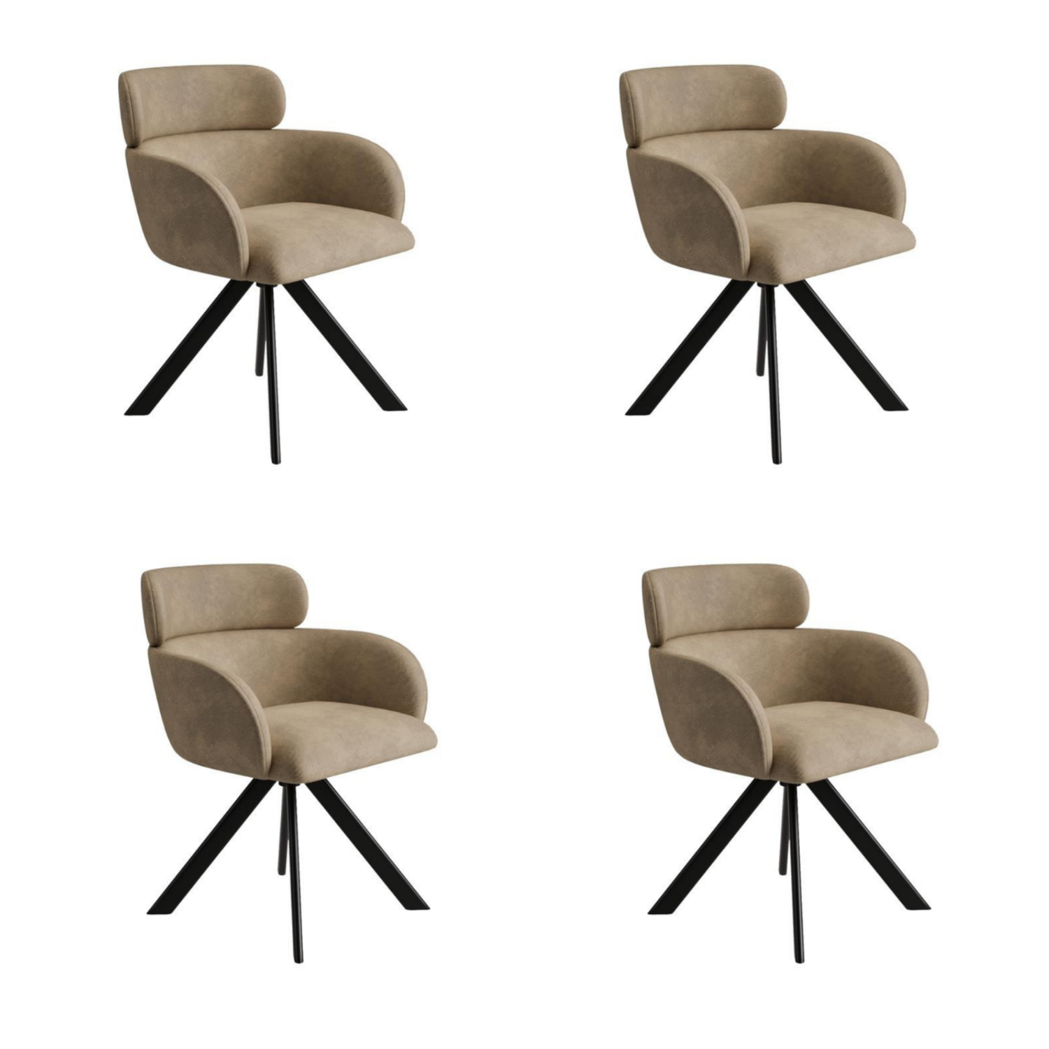 Set 4 Faux Leather Curved Swivel Dining Chairs