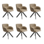 Set of 6 Beige Faux Leather Curved Swivel Dining Chairs - Isla