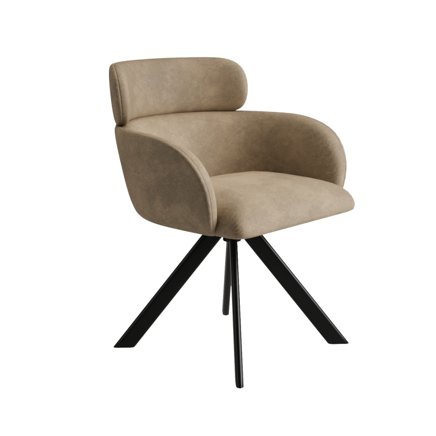 Set of 4 Beige Faux Leather Curved Swivel Dining Chairs - Isla