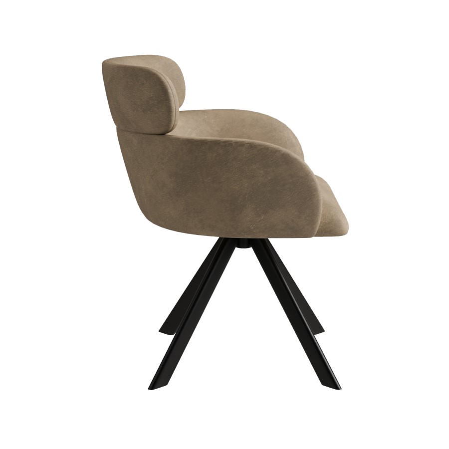 Set of 4 Beige Faux Leather Curved Swivel Dining Chairs - Isla