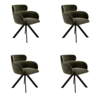 Set of 4 Green Velvet Curved Swivel Dining Chairs - Isla