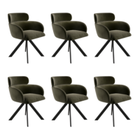 Set of 6 Green Velvet Curved Swivel Dining Chairs - Isla