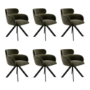 Set of 6 Green Velvet Curved Swivel Dining Chairs - Isla