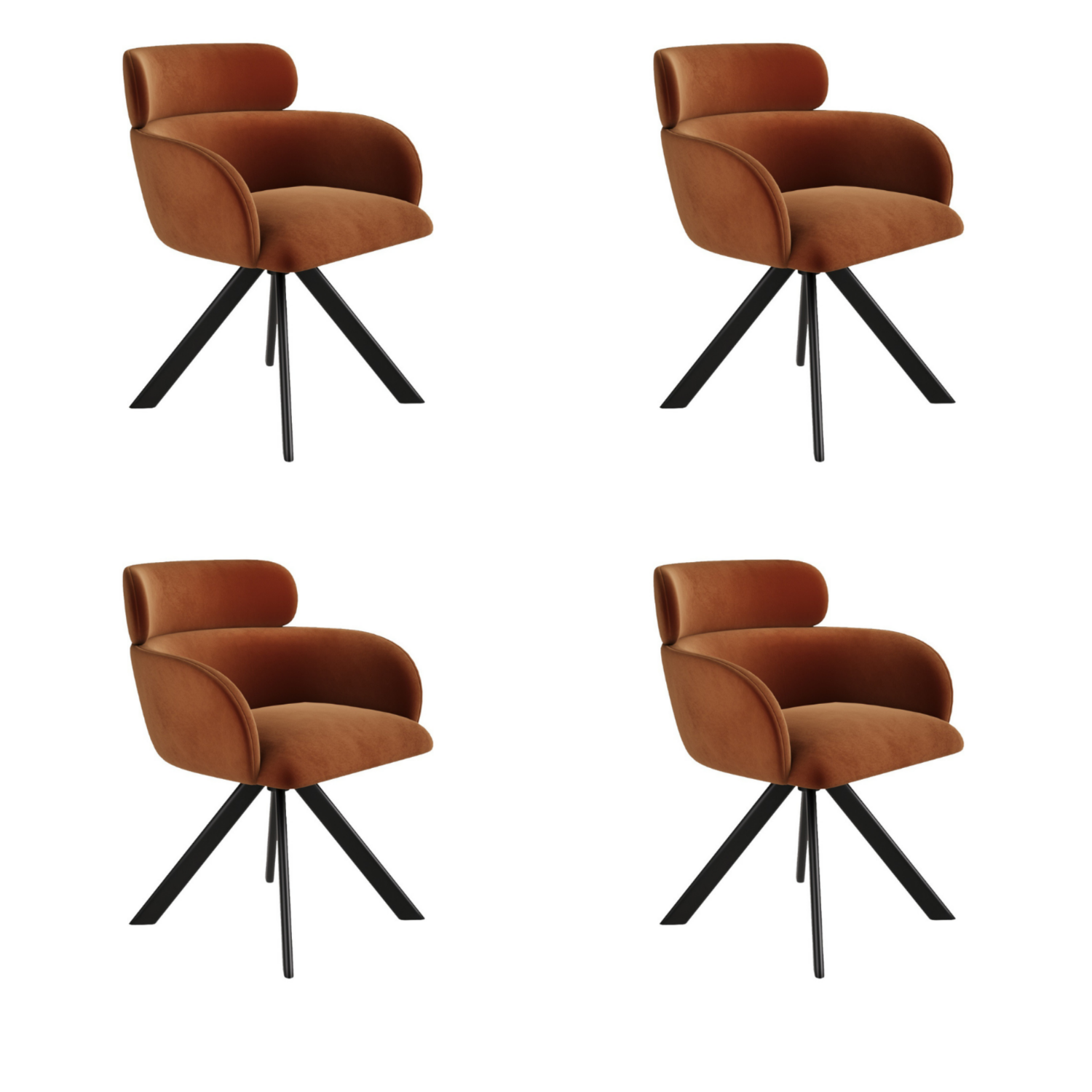 Isla Orange Set Of 4 Burnt Curved Swivel Dining Chairs