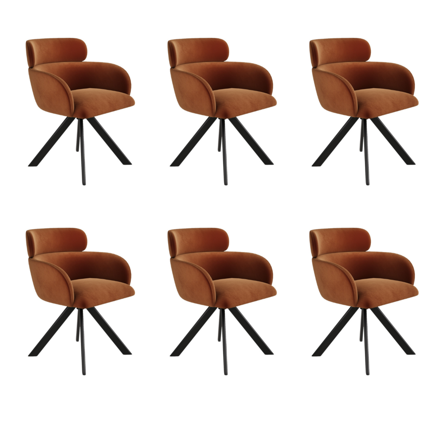 Isla Orange Set Of 6 Burnt Curved Swivel Dining Chairs