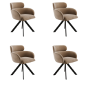 BUN/ISL015/99053 Set of 4 Beige Velvet Curved Swivel Dining Chairs - Isla