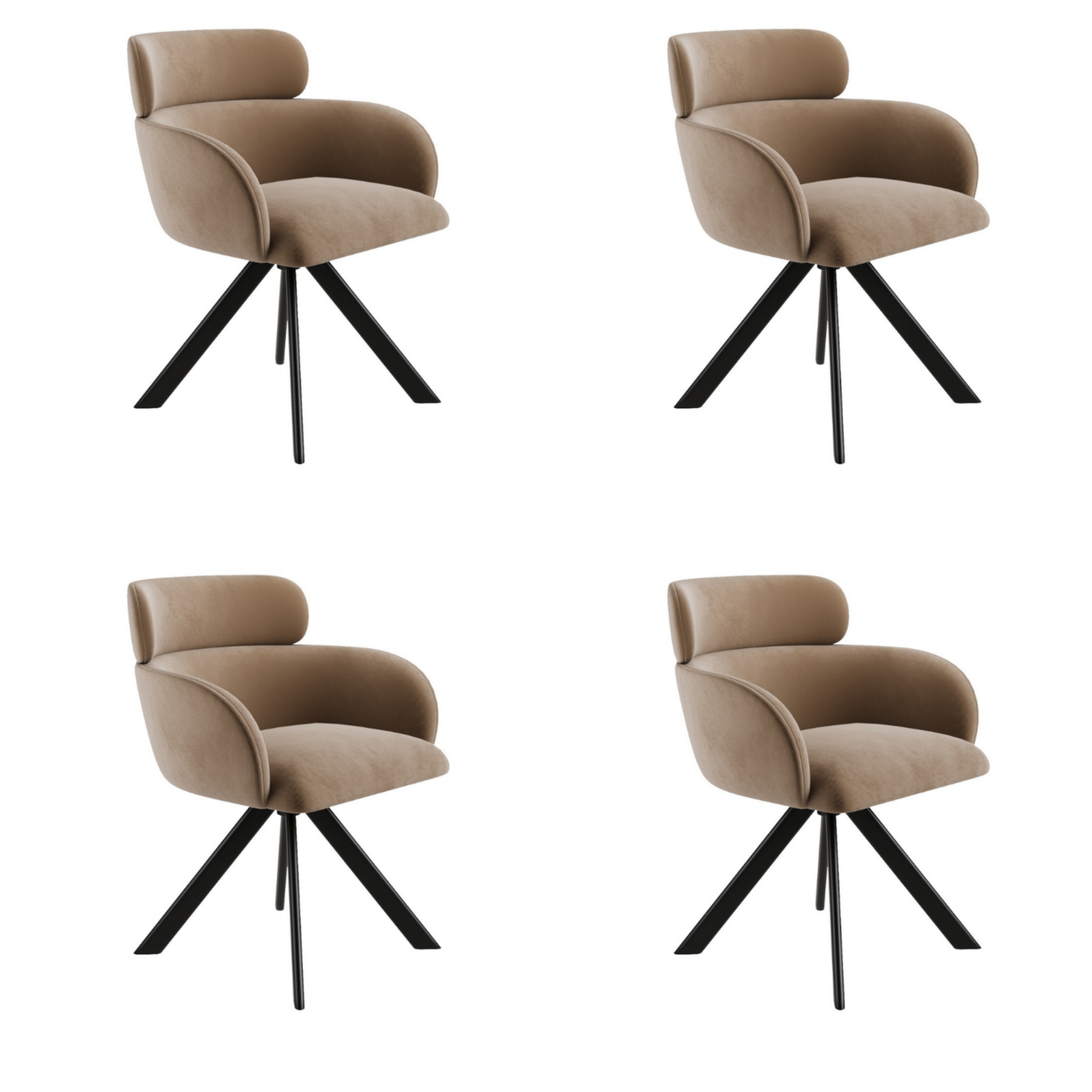 Set 4 Velvet Curved Swivel Dining Chairs