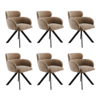 Set of 6 Beige Velvet Curved Swivel Dining Chairs - Isla
