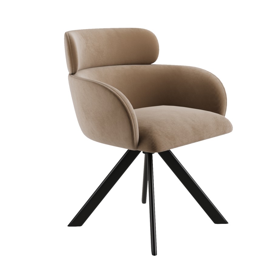 Set of 2 Beige Velvet Curved Swivel Dining Chairs - Isla