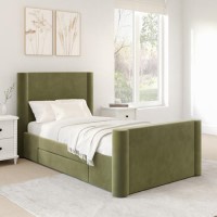 Green Velvet Single Bed Frame with Storage Drawer - Isadora