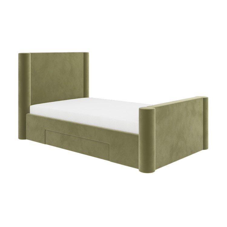 Green Velvet Single Bed Frame with Storage Drawer - Isadora