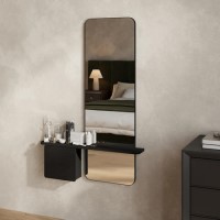 Black Oak Full Length Wall Mirror with Storage - Izzi