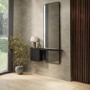 Slim & Narrow Black Oak Floating Console Table with Mirror & Storage - Izzi