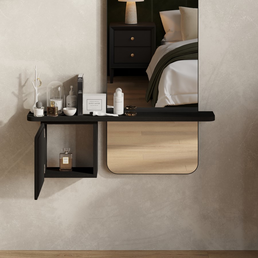 Black Oak Full Length Wall Mirror with Storage - Izzi