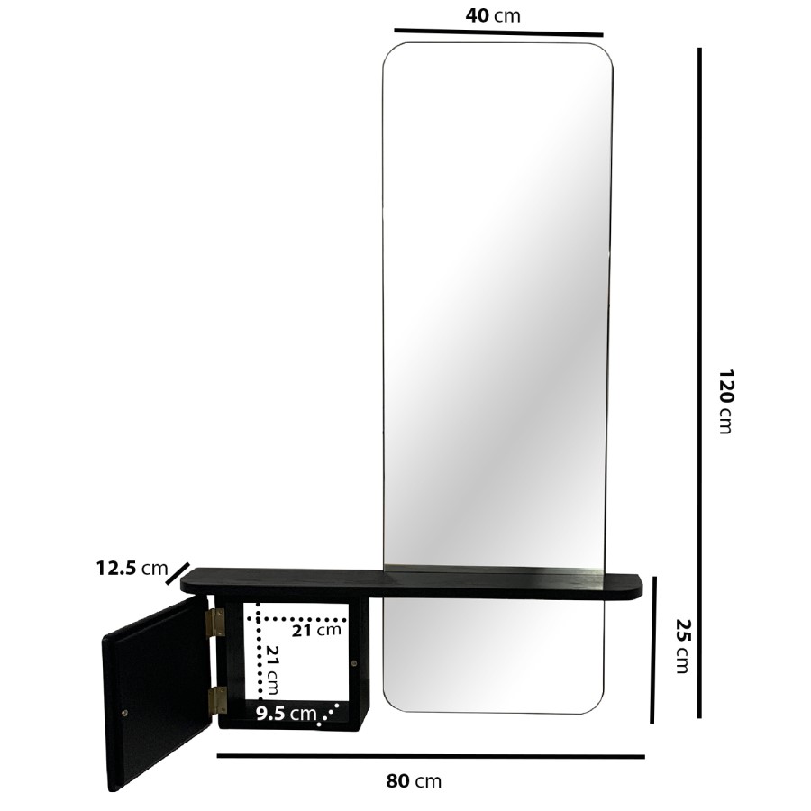 Black Oak Full Length Wall Mirror with Storage - Izzi