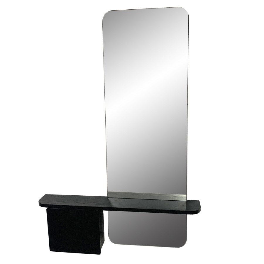 Black Oak Full Length Wall Mirror with Storage - Izzi