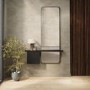 Slim & Narrow Black Oak Floating Console Table with Mirror & Storage - Izzi