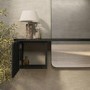 Slim & Narrow Black Oak Floating Console Table with Mirror & Storage - Izzi
