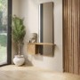 Slim & Narrow Oak Floating Console Table with Mirror & Storage - Izzi