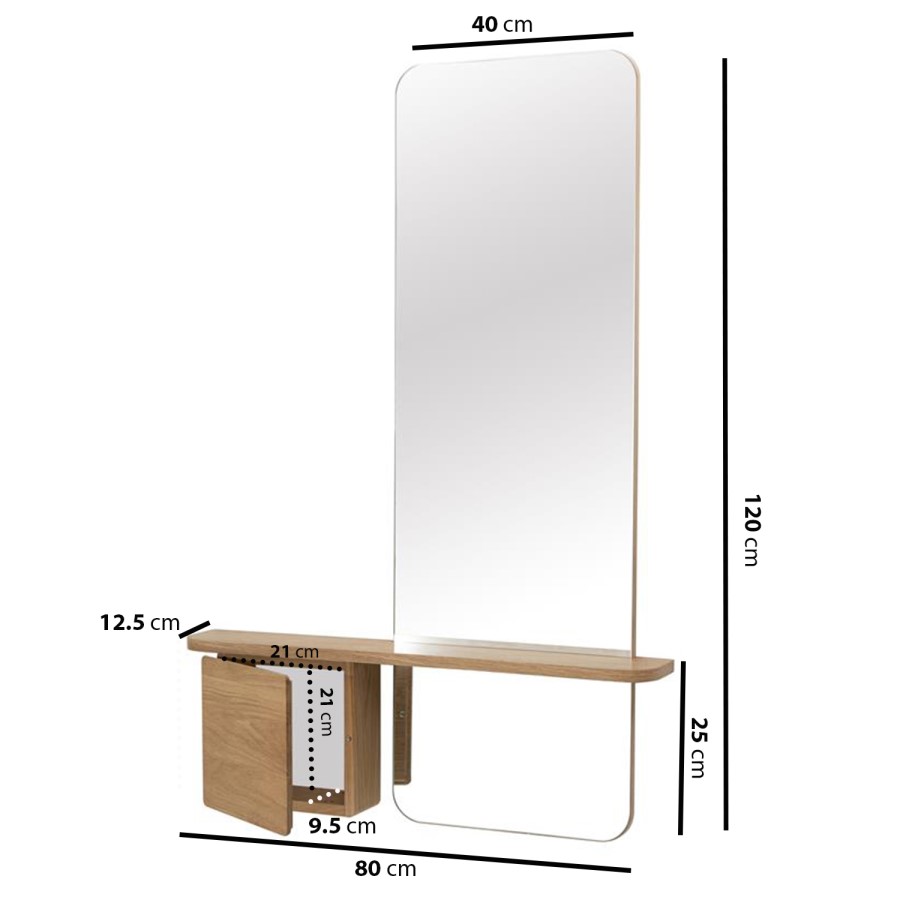 Oak Full Length Wall Mirror with Storage - Izzi