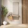Slim & Narrow Oak Floating Console Table with Mirror & Storage - Izzi